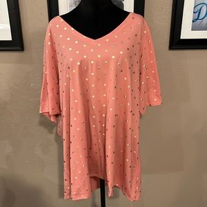 NWOT Lane Bryant Pink/Gold Dotted Perfect Sleeve Tee